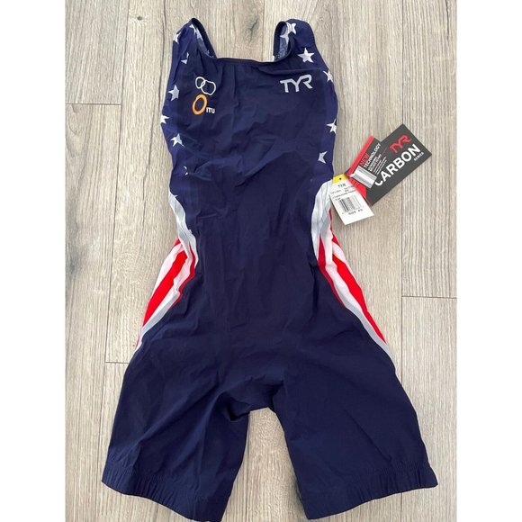 TYR Swim Tyr Womens Carbon Aeroback Trisuit Tri Swim Suit Red White